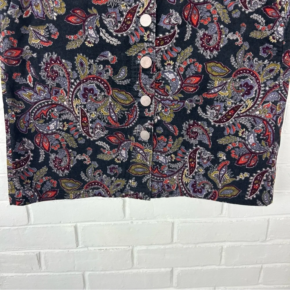 LOFT Paisley Floral Corduroy Button Front Skirt Size 6